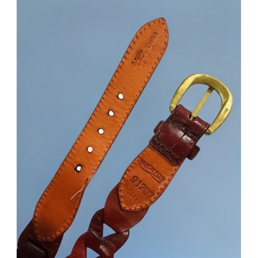 Brighton Braided Leather Belt Women Size 36 Brown Croc Embossed Boho Western - Picture 4 of 10